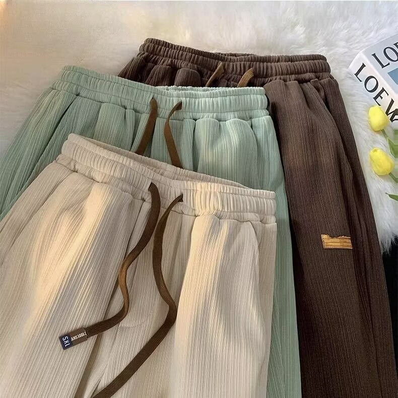 Men's Summer Thin Ice Silk Casual Pants, High-End Wide-Leg Pants, Japanese Style Affordable Sports Straight-Leg Pants, Wholesale Men's Summer Thin Ice Silk Casual Pants, High-End Wide-Leg Pants, Japanese Style Affordable Sports Straight-Leg Pants, Wholesale