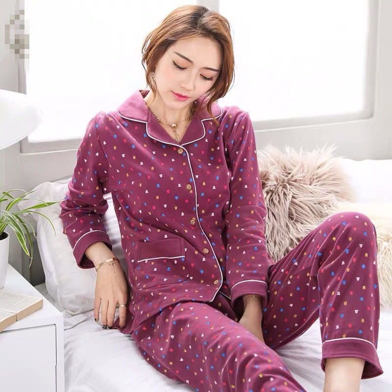 Nuevo 100% Pijama de algodón de las mujeres cardigan de manga larga de mediana edad más el tamaño de primavera y otoño día de desgaste en el hogar traje Delgado