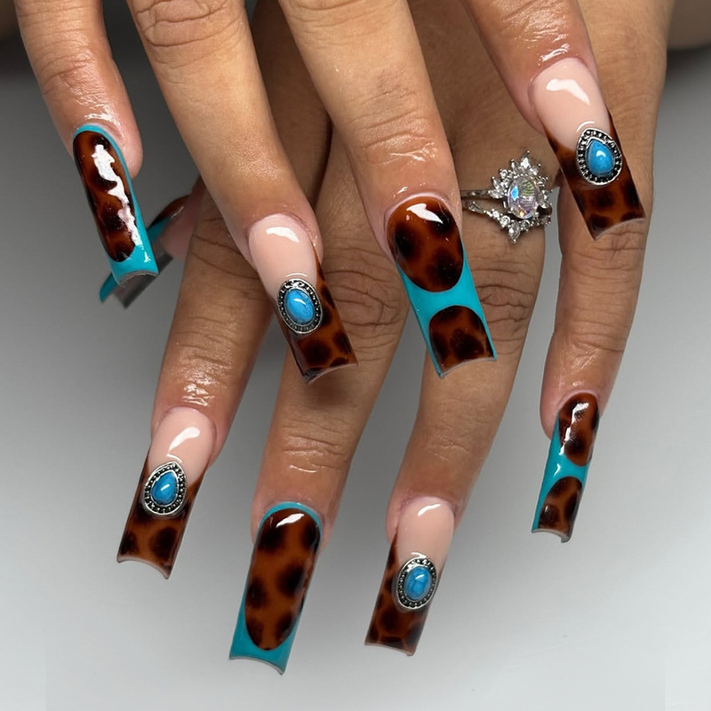 Cross-Border Long Square Wearable Palace Retro Turquoise Fake Nails Red Removable Nail Pieces Foreign Trade Wholesale Cross-Border Long Square Wearable Palace Retro Turquoise Fake Nails Red Removable Nail Pieces Foreign Trade Wholesale