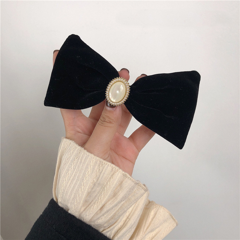 Cat's Eye Gem ~ Velvet Black Big Bow Hairpin French Korean Headwear ins Hairpin Simple Japanese Hair Accessories