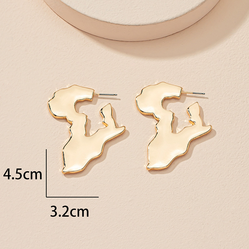 Africa Map Earrings Geometric New Trendy Design Ear Studs Ear Jewelry Wholesale display picture 3