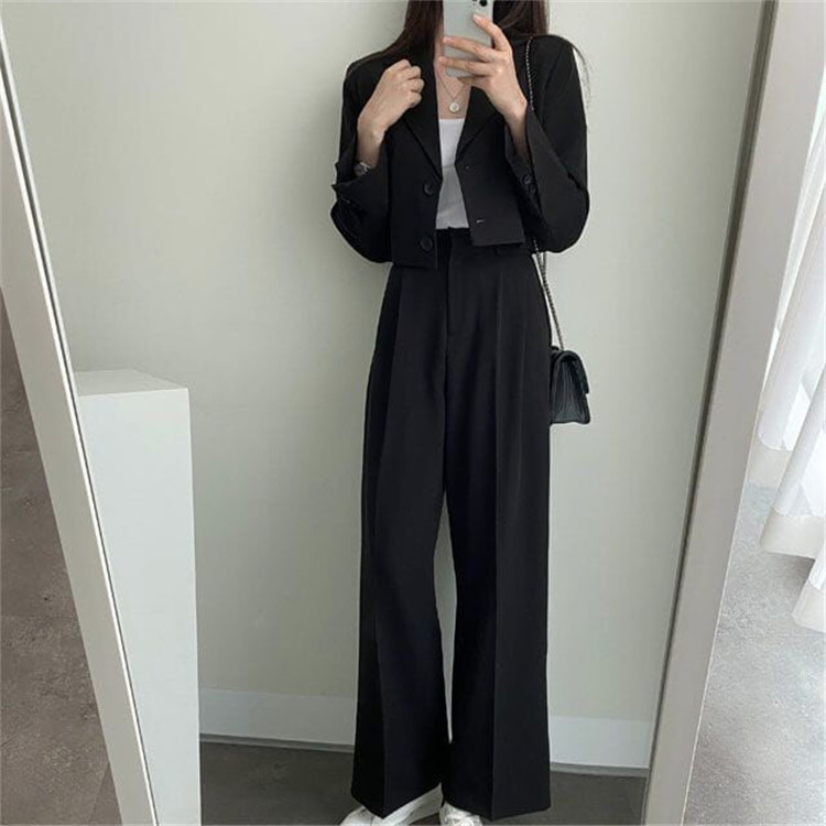 新品2022春夏秋季网红休闲英伦风小西套装女士短款韩版西服上衣详情19