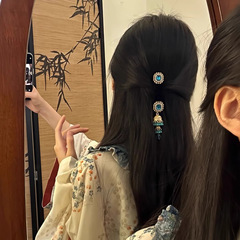 「古典韵味」复古新款新中式蓝色流苏发夹女绝美边夹刘海发卡发饰