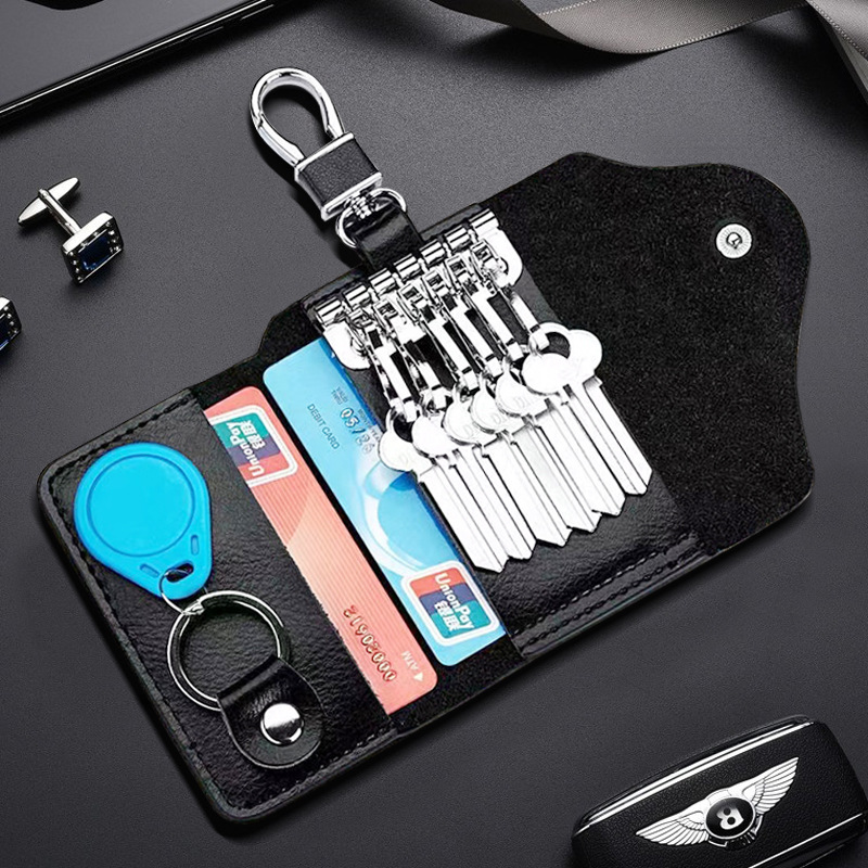 Bolsa para llaves para hombre, cuero genuino, gran capacidad, bolsa para llaves multifuncional, bolsa universal para llaves de coche de alta gama para colgar en la cintura, antirrobo para mujer