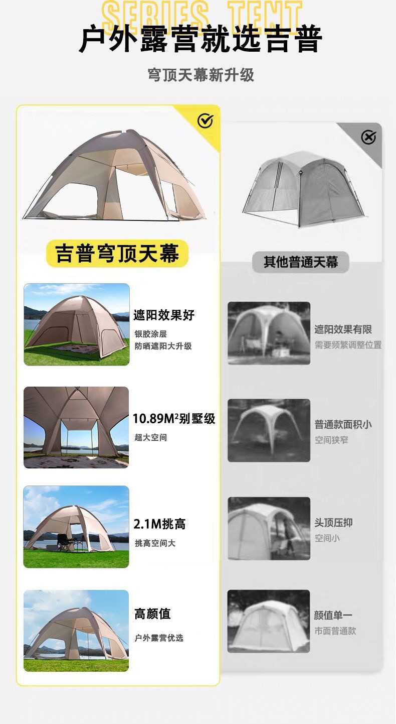 Dome Canopy Tent for Multi-Person Camping, Outdoor Large Space, Full Set of Sun Protection and Shading, Portable for Outdoor Patio
