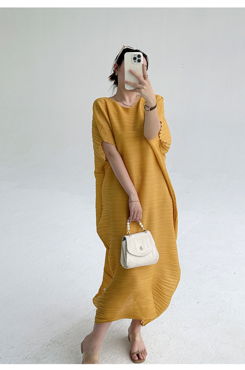 Váy maxi xếp ly cổ tròn tôn dáng mùa hè — Màu đen chi tiết 6