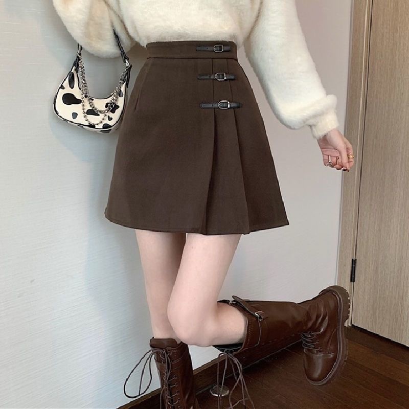 加厚毛呢半身裙大码短裙女秋冬新款胖mm高腰显瘦遮胯百褶裙批发