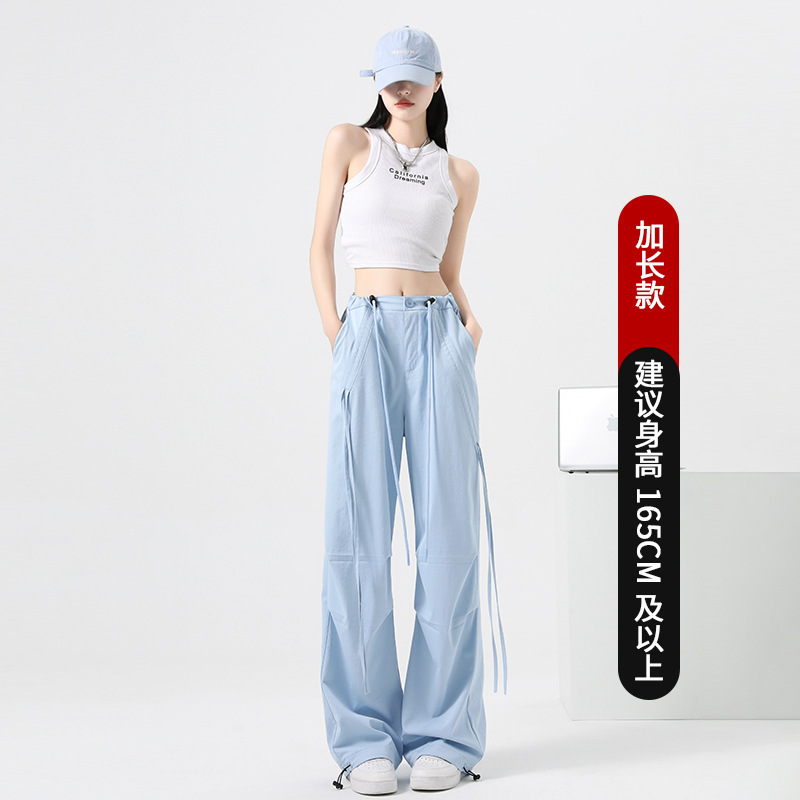系带设计感工装裤女夏秋窄版阔腿休闲裤高腰抽绳运动伞兵裤子女款|undefined