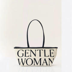 GentleWoman ファッションレターコントラストキャンバスバッグ 2025 新しい野菜バスケット多用途ママショルダーバッグ