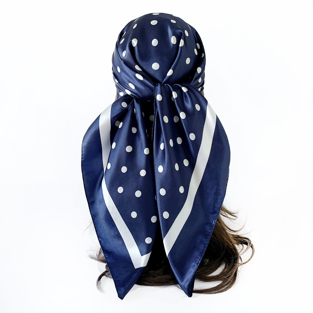 Women's Polka Dot Satin Square Headscarf Silk Feel Hijab Turban_voghion.com