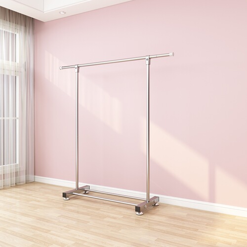 Outdoor foldable mobile clothes rack with double stainless steel rods, suitable for home use
