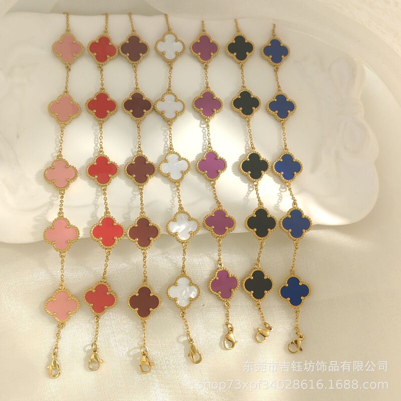 High-End Version 15mm Four-Leaf Clover Five-Flower Bracelet for Women, Double-Sided Mother-Of-Pearl, Electroplated 18K, Precision Craftsmanship, Factory Direct Sales, Custom-Made