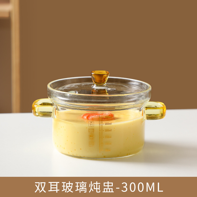 Hogar nido de pájaro guiso tazón de vidrio transparente de borosilicato tazón de huevo al vapor bebé sopa de huevo de doble oreja con tapa tazón de bebé
