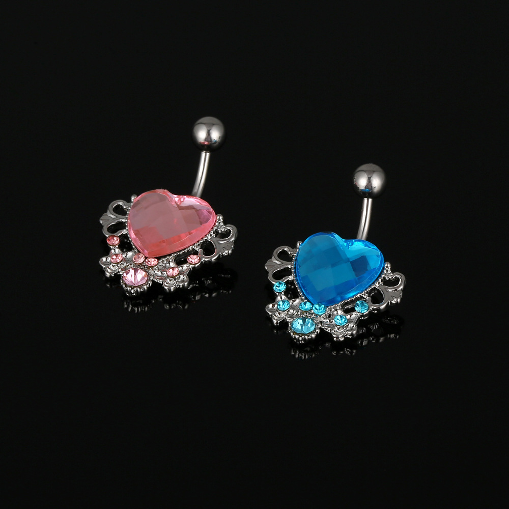 Heart-shaped Gemstone Belly Button Ring For Women Silver Piercing_voghion.com