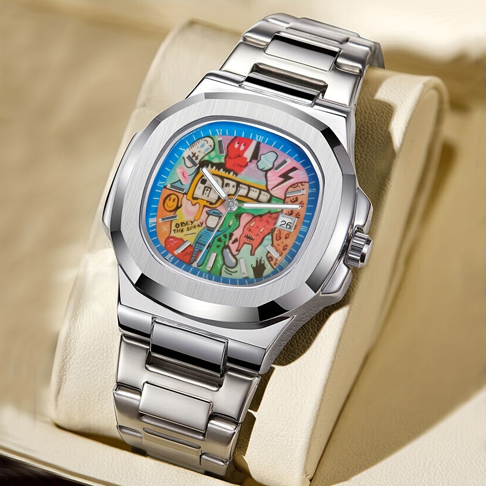 Foreign Trade New Men's Watch Square Creative Wormhole Concept Luminous Sports Waterproof Steel Band Watch Manufacturer Wholesale