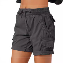 2023新款亚马逊新款女装纯色休闲短裤夏季欧美时尚收腰显瘦直筒三