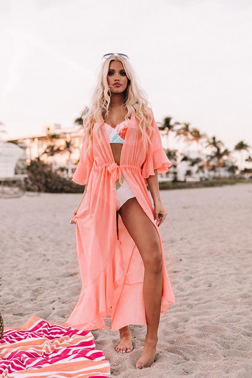Chiffon Pull-Belt Cardigan Beach Cover - luxiaa, swimsuit cover swimsuit coverups beach swimsuit cover up dress swimsuit coverups