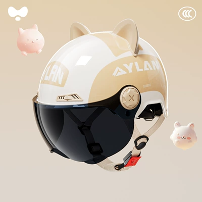 Large Floral Design for Women, Cute | Motosiklet kaskı (dəbilqə) - mingyu-apricot-cat-ear-sun-protection-short-lens-3c-new-national-standard-class-a-one-size