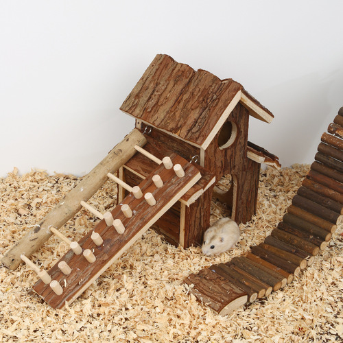 Cross-border hamster bark castle set tunnel toy solid wood ladder pipe chewing molar combination landscaping supplies