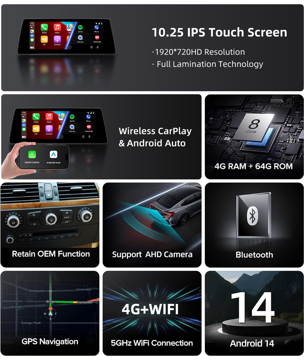 Large-Screen Car Central Control System Suitable for Bmw 5 Series E60 E61 2004-2010 Bluetooth Android Navigation Linux