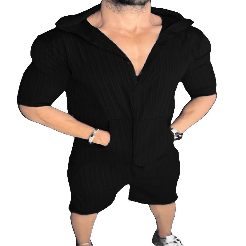 Men's Casual Hooded Sweatshirt And Shorts Two Piece Set_voghion.com