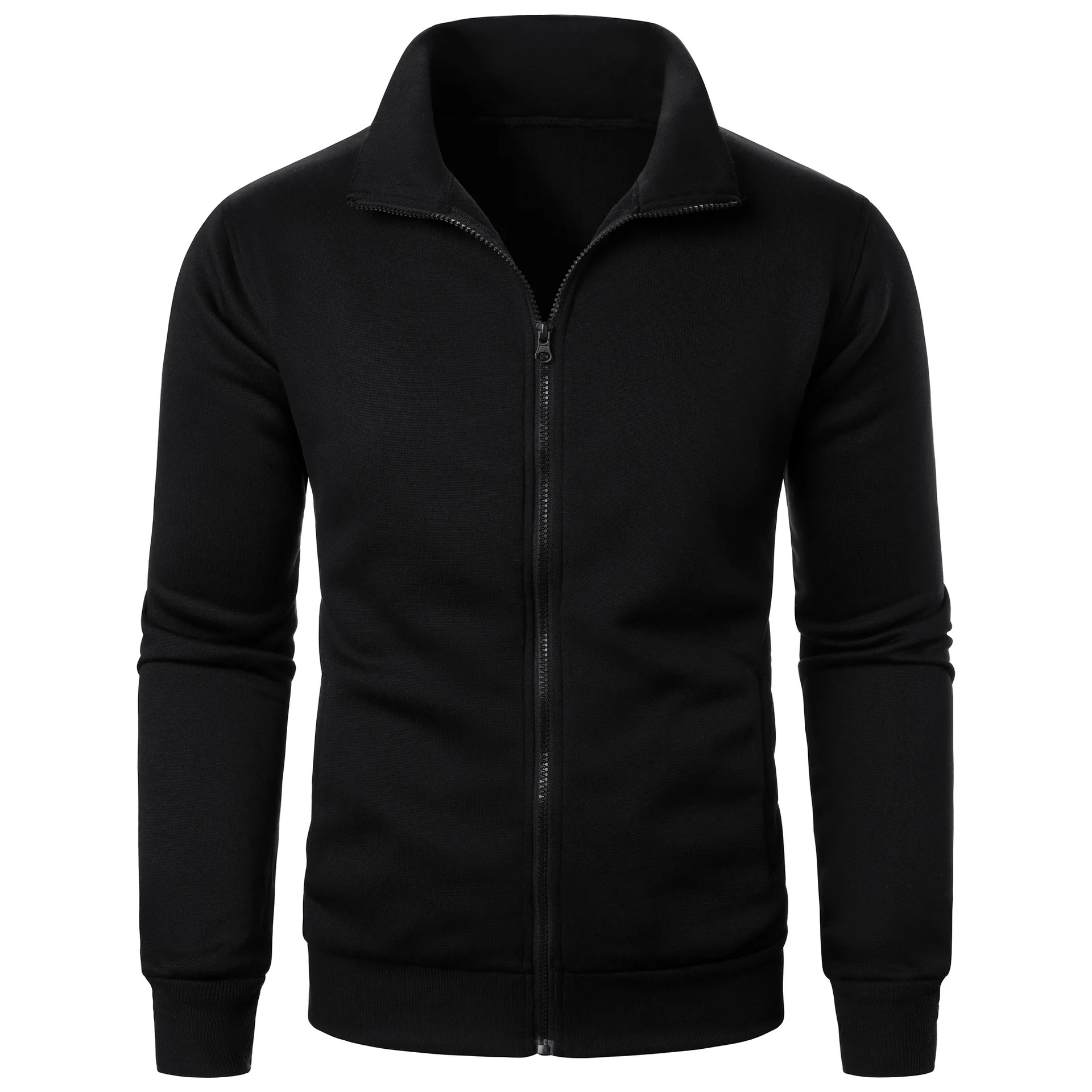 Stand Collar Cardigan Zipper Fleece-lined Thickened Threaded Cuff Casual Sweatshirt