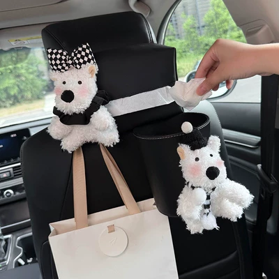 tissue storage bag for girls, Car tissue box/set - black-checkered-bow-west-highland-tissue-bag-black-hat-and-scarf-west-highland-trash-can-black-hook