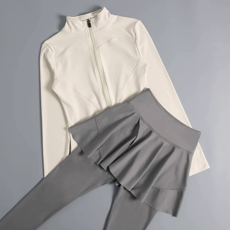 Спортивный женский костюм для бега, осенне-зимняя профессиональная спортивная одежда с длинными рукавами для похудения, одежда для йоги, куртка с круглым вырезом