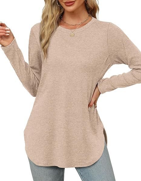 Solid Color Long-sleeved Top Round Neck Loose Casual Bottoming Shirt