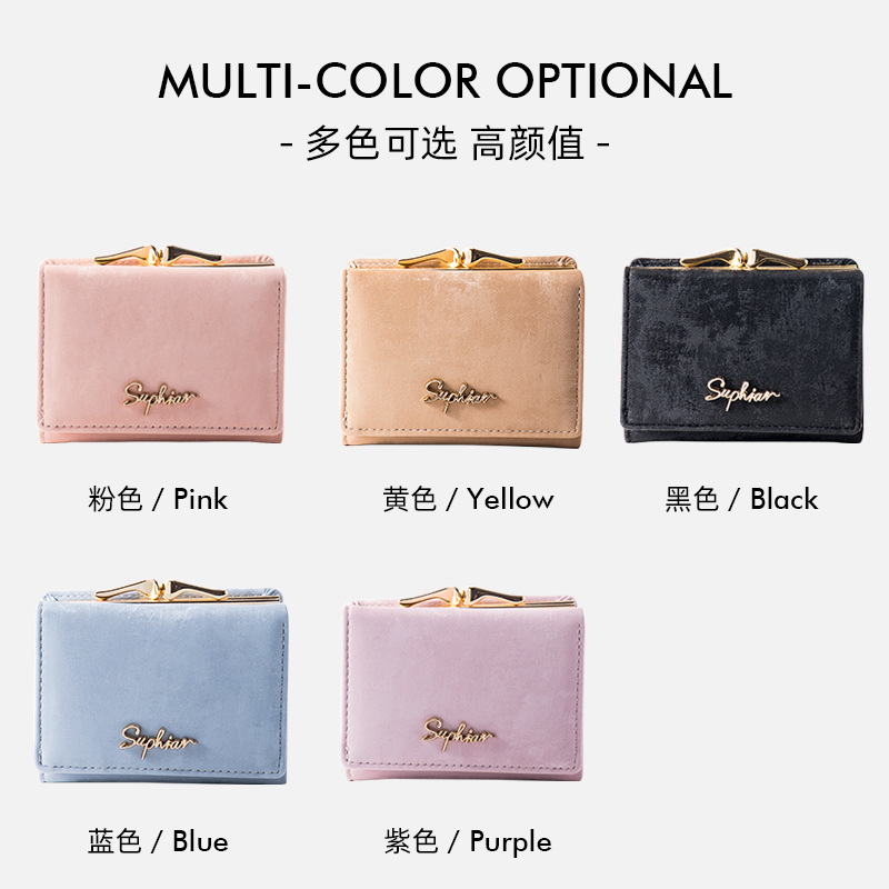 Cartera para mujer estilo K, linda, corta, triple, multifuncional, con clip para tarjetas, monedero y almacenamiento personalizado.