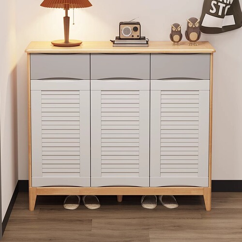 Nordic solid wood three-door shoe cabinet home entrance entrance cabinet modern minimalist living room large capacity storage cabinet
