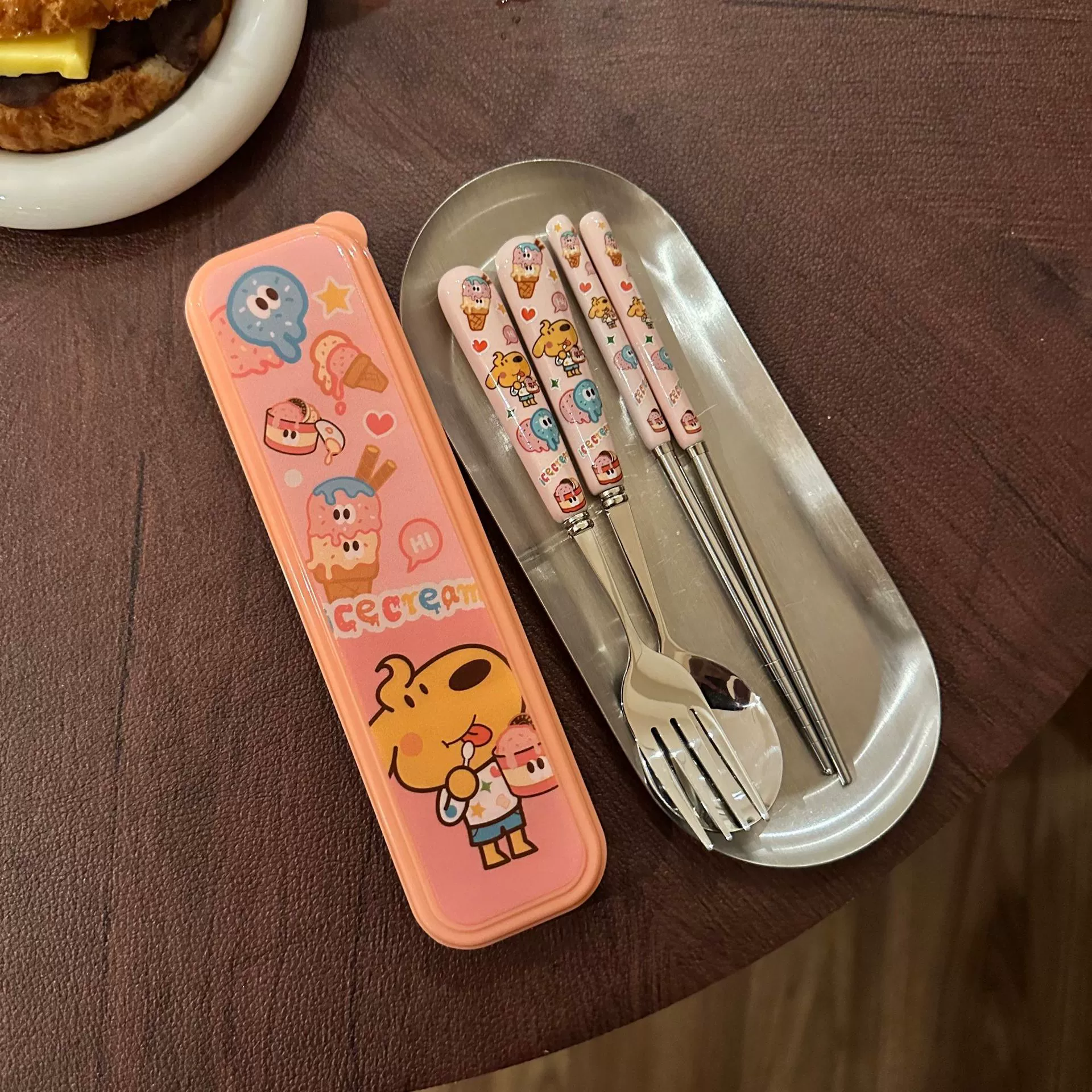 Genuine high quality tableware stainless steel, cute ceramic handheld set for home use