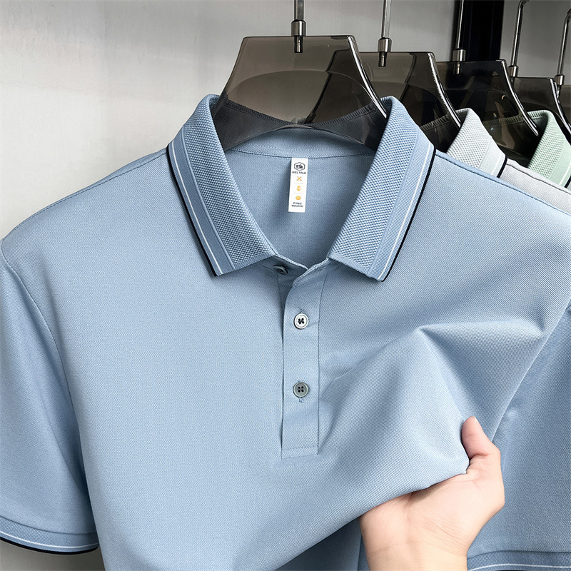 10A Antibacterial Linen Mulberry Silk Lapel Short-Sleeved Men's T-Shirt 2026 Summer New Style Breathable Fine Pique Men's Polo 10A Antibacterial Linen Mulberry Silk Lapel Short-Sleeved Men's T-Shirt 2026 Summer New Style Breathable Fine Pique Men's Polo