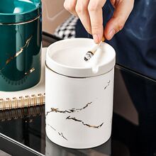 轻奢陶瓷漏斗大烟灰缸防飞灰带有盖家用客厅创意个性潮流logo钉制