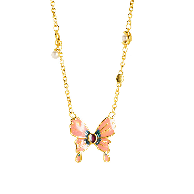 Vietnam Shajinshan Wild Tea Butterfly Collar Moda femenina Advanced Sense Ventana vacía Esmalte Butterfly Juego exquisito de tres piezas con accesorios