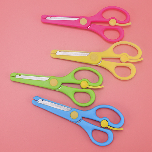 Children's handmade plastic edged spring scissors student cartoon scissors handmade scissors stainless steel scissors