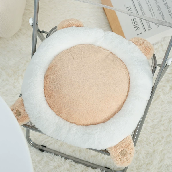 Rabbit hair color-blocking round cushion milk tea color