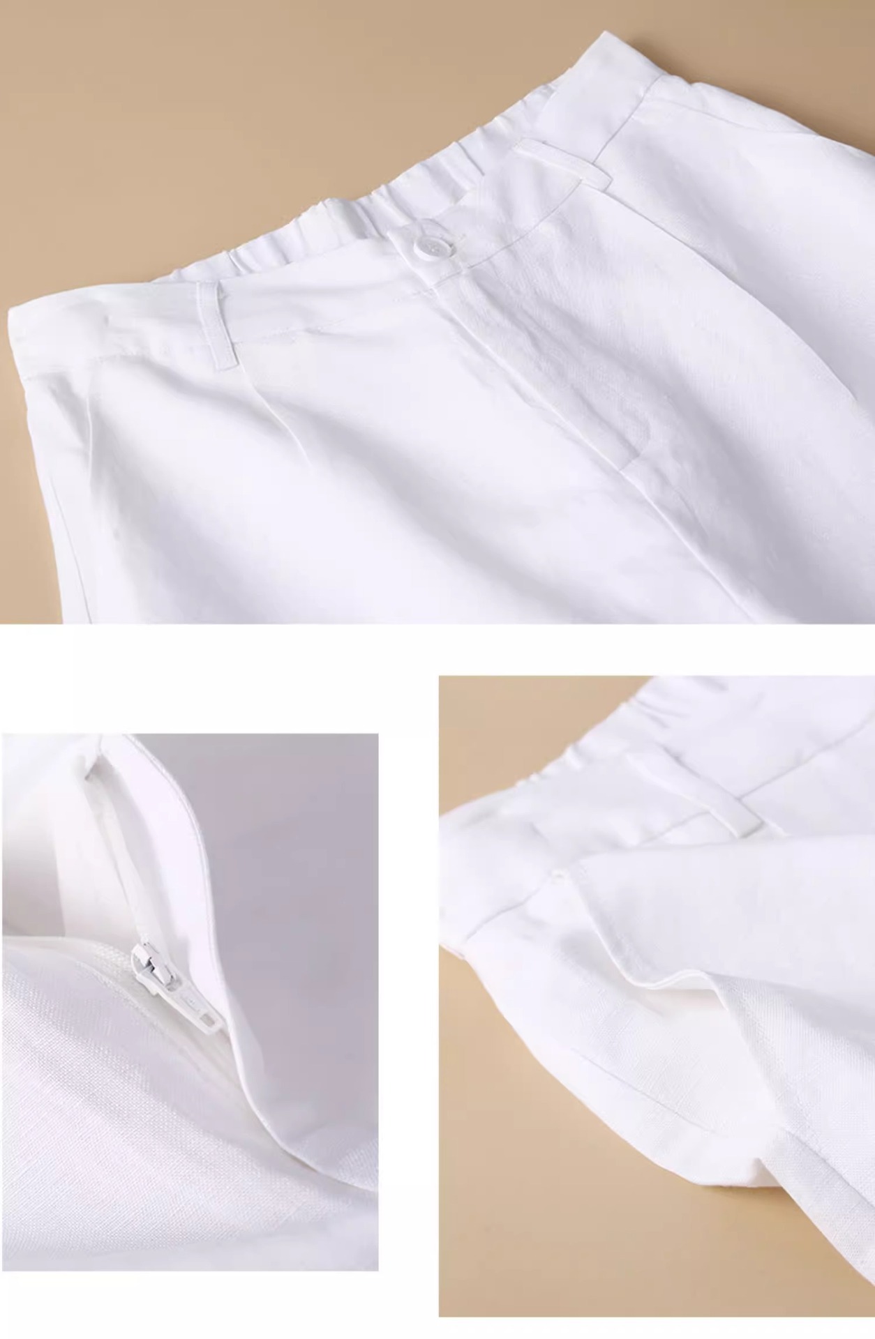Quần short nữ ống rộng vải lanh cotton phong cách mới — Màu cam chi tiết 21