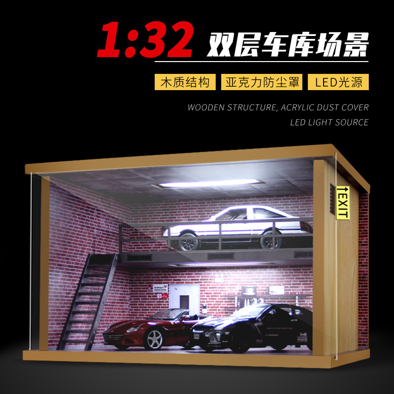 Car Parking Lot Model Scene Wooden Assembled Garage 1:32 Acrylic Dust Cover Simulation Toy Car Sports Car
