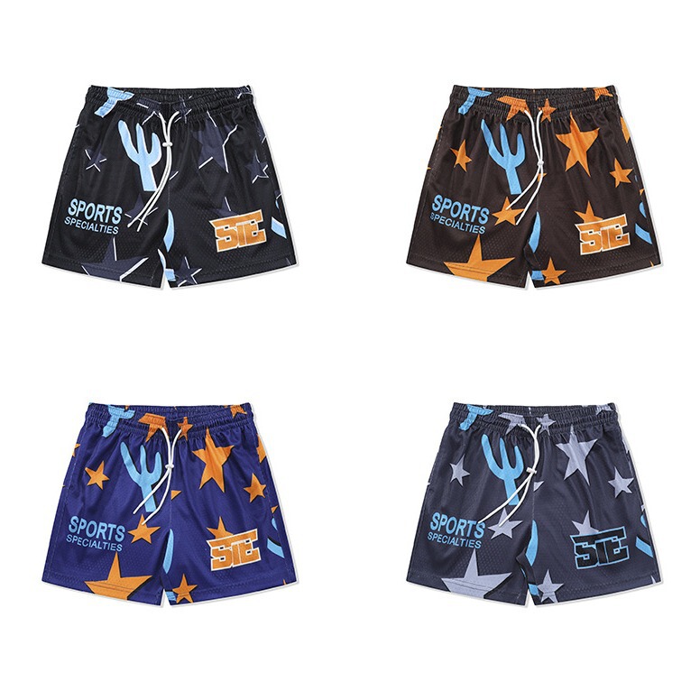 SOURCE manufacturer retro mesh three pants men's loose casual sports printing trendy sports pants basketball training pants