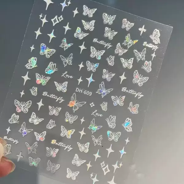 Internet Red Aurora Butterfly Nail Sticker Jewelry Flat Belt Adhesive Shell Light Butterfly Nail Sticker DH