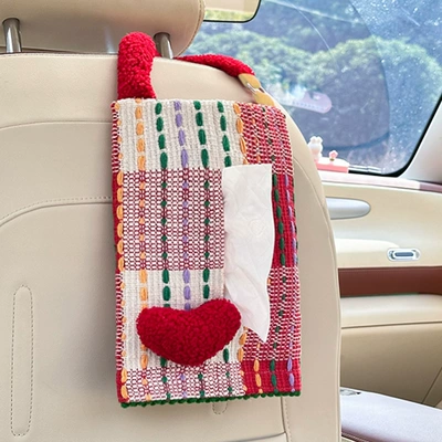 Blue Rain Car Tissue Box Car tissue box/set - jacquard-yarn-dyed-hanging-tissue-box-teeth-love-red