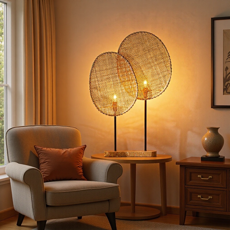 Japanese Wabi-Sabi Style Rattan Fan Leaf Floor Lamp Retro Homestay Living Room Study Art Table Lamp