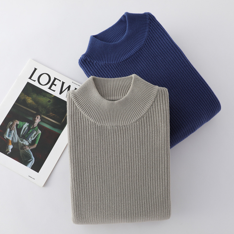 Thickened Ingot Needle Pure Cotton Knitwear Men's Bottoming Top 100 Cotton Thread Middle-Aged Large Size Half Turtleneck Winter Knitwear Thickened Ingot Needle Pure Cotton Knitwear Men's Bottoming Top 100 Cotton Thread Middle-Aged Large Size Half Turtleneck Winter Knitwear