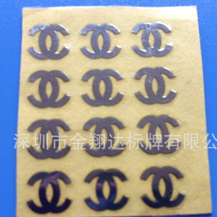 深圳厂家供应金属标贴 电镀贴LOGO镍片标牌标签PET发夹首饰包装盒