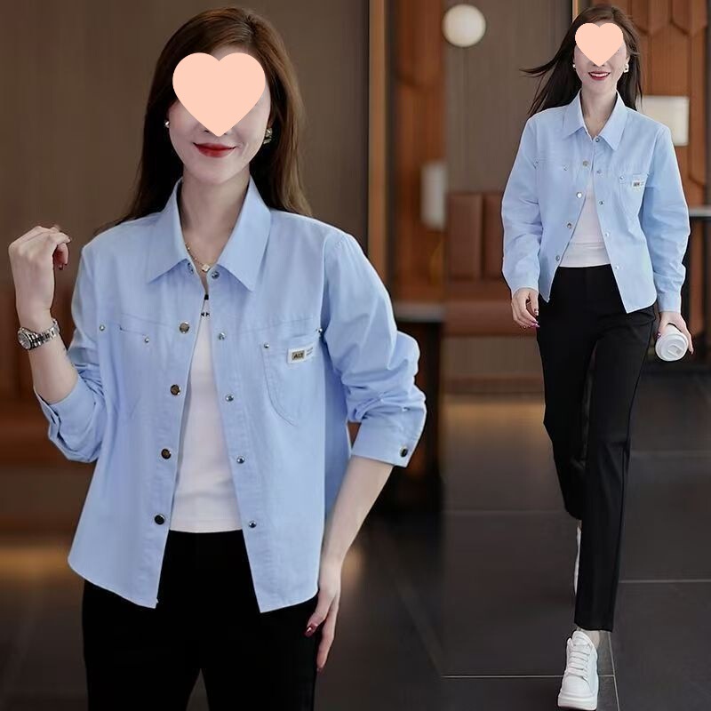 休闲外套女短款年春秋新款小个子时尚洋气宽松棉衬衫上衣潮|undefined