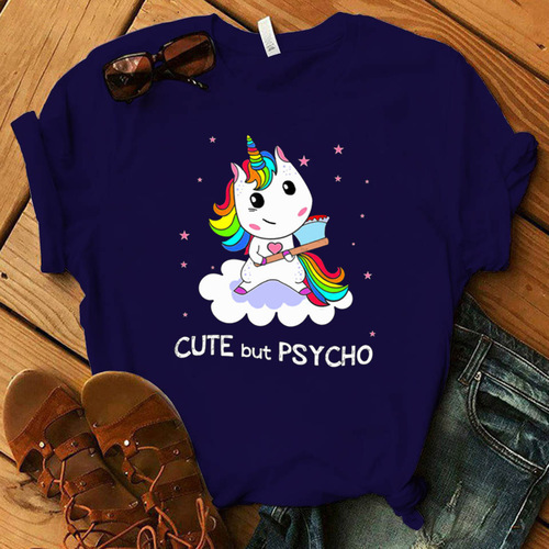 Colorful Unicorn Casual Pattern Casual Short-Sleeve Unisex New European & American Style T-Shirt