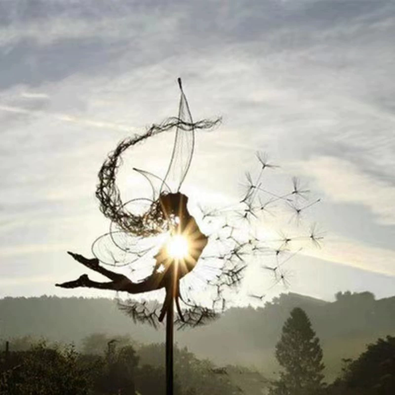 Amazon Cross-border Flower Fairy Elf and Dandelion Dance Robin White Elves Sculpture Metal Crafts