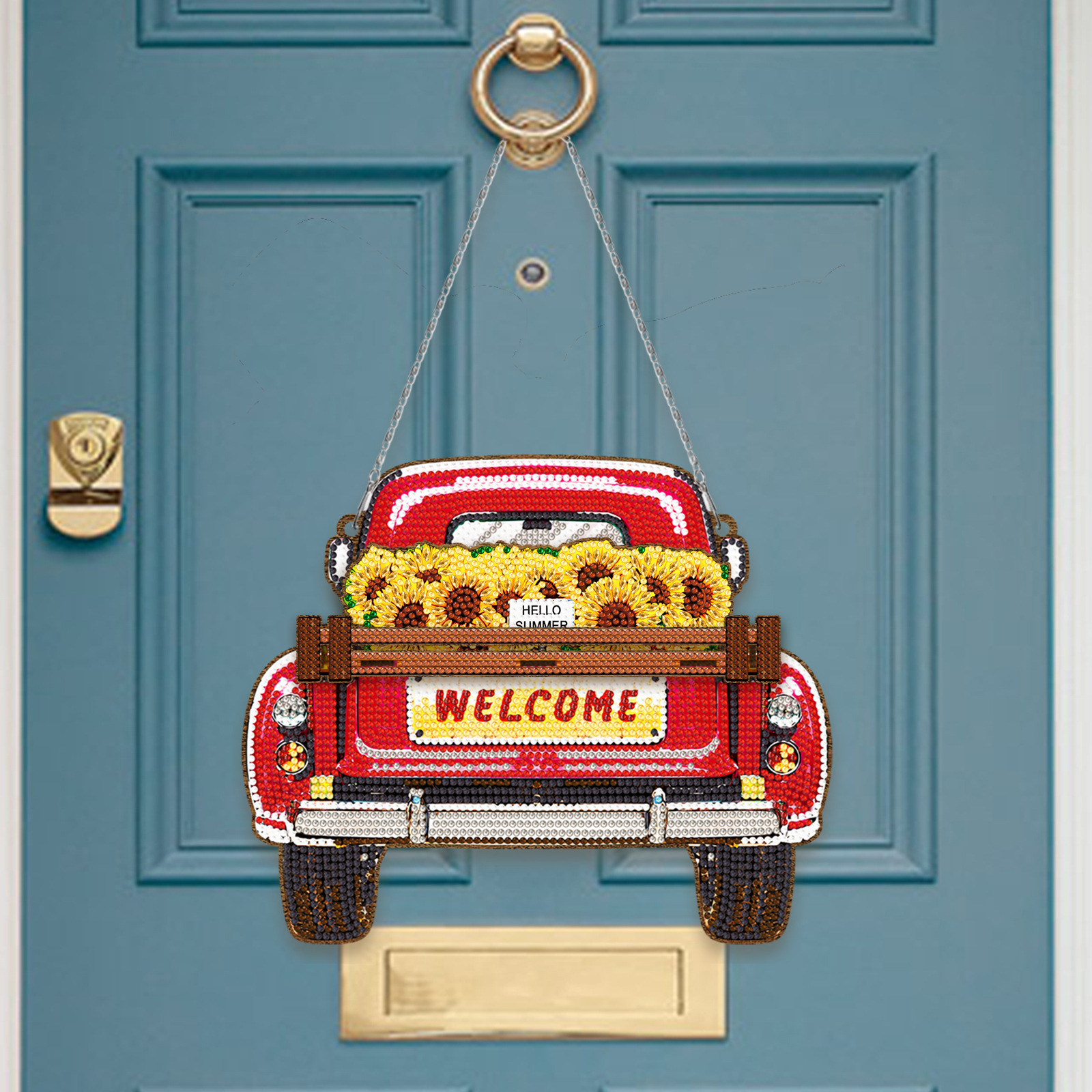 Pintura de diamante perimetral decoración de la puerta hecha a mano dibujos animados DIY reemplazable carro de madera colgante pintura de diamante al por mayor