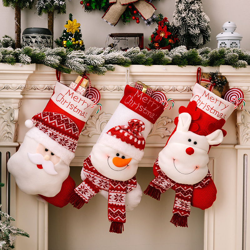 3種類の豪貝の新型のクリスマスの装飾の靴下の立体の老人のヘラジカのニットの靴下の子供の贈り物の袋の赤いクリスマスの靴下|undefined